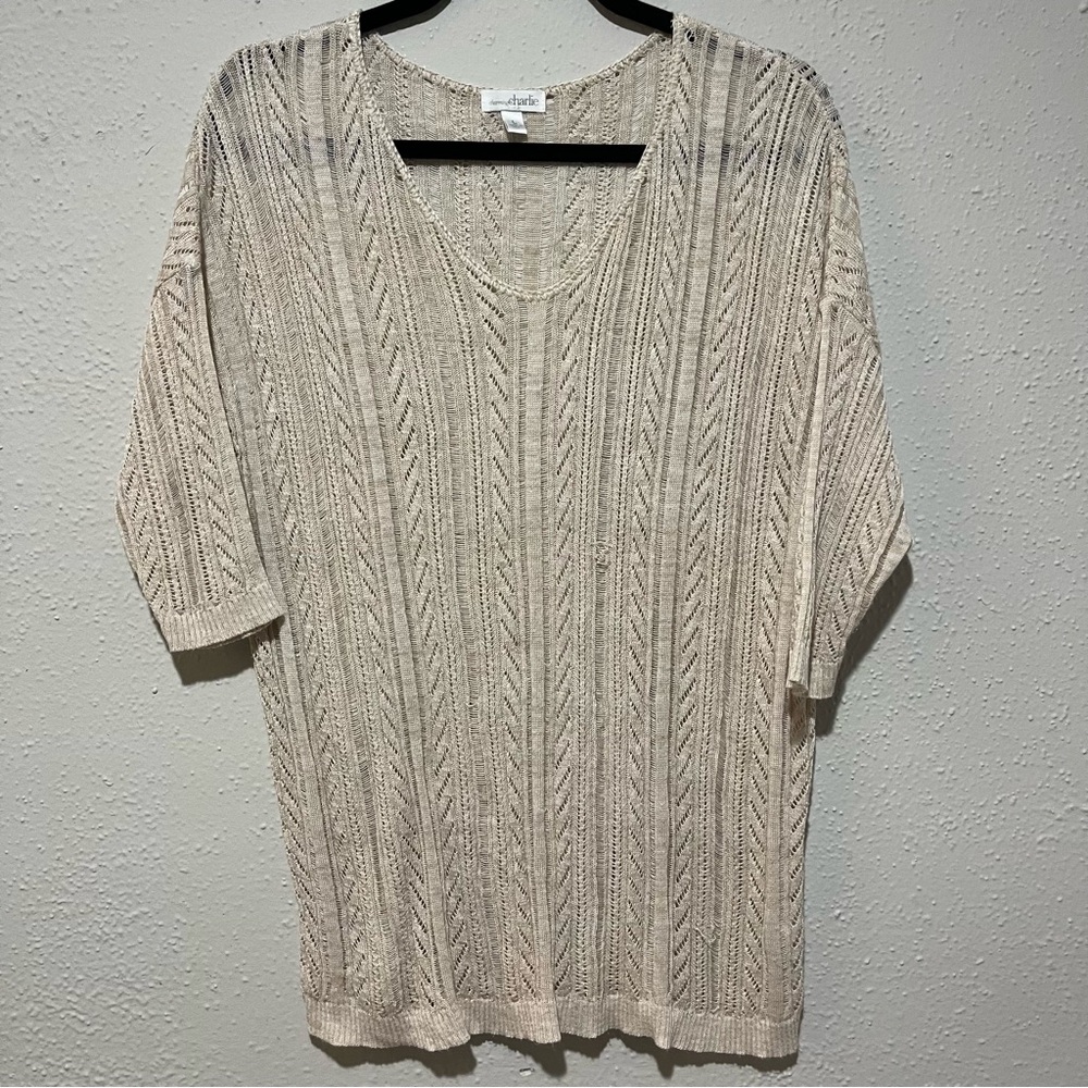 Charming Charlie Sweater Womens Large Beige Crochet Pullover Vest Granny Core
